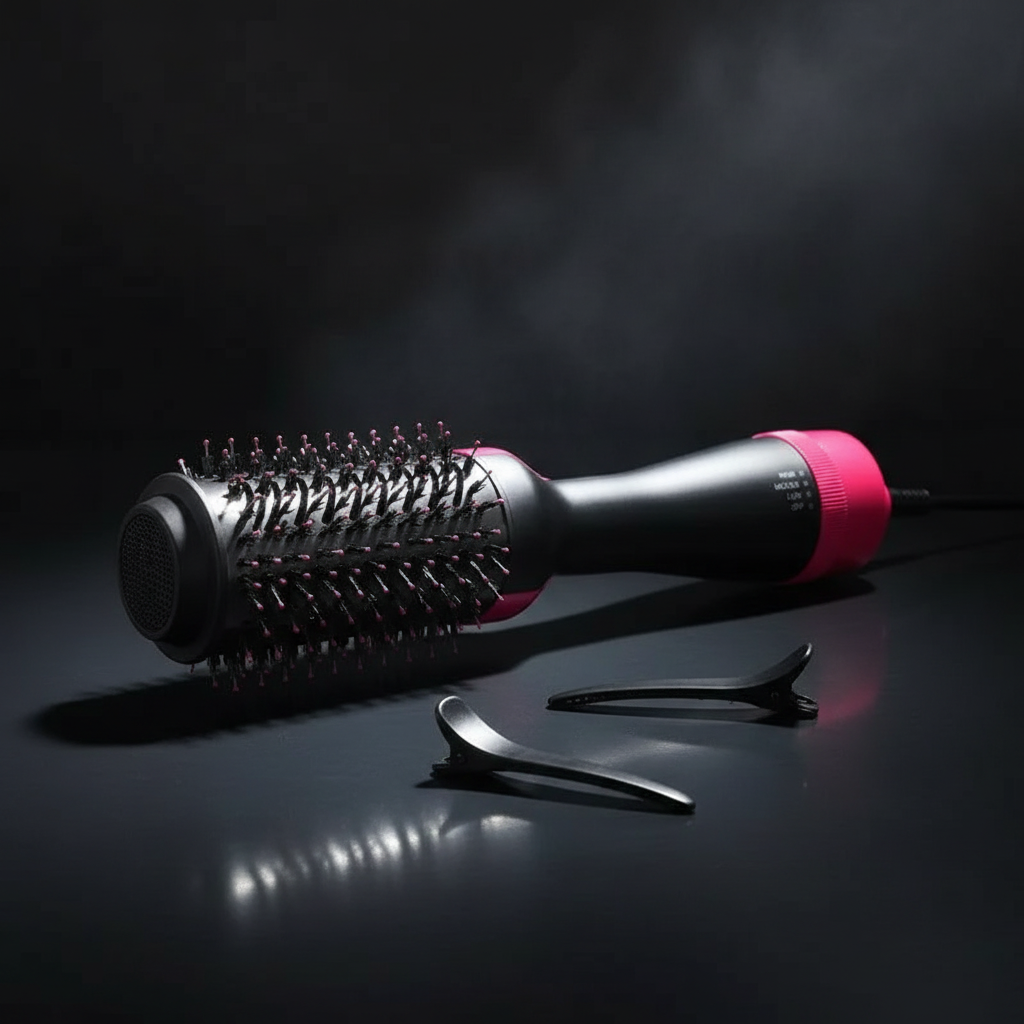 Hair dryer brush dark background