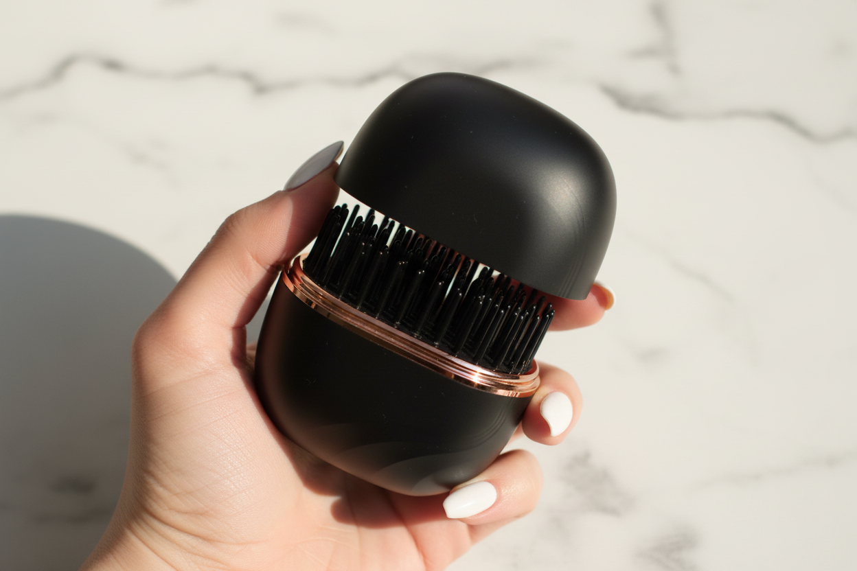 Ionic hair brush held correctly in palm bristles up