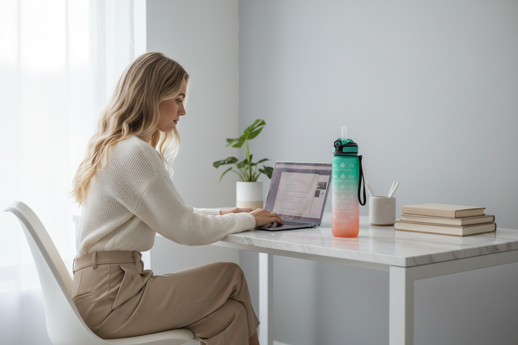 Motivational water bottle office desk