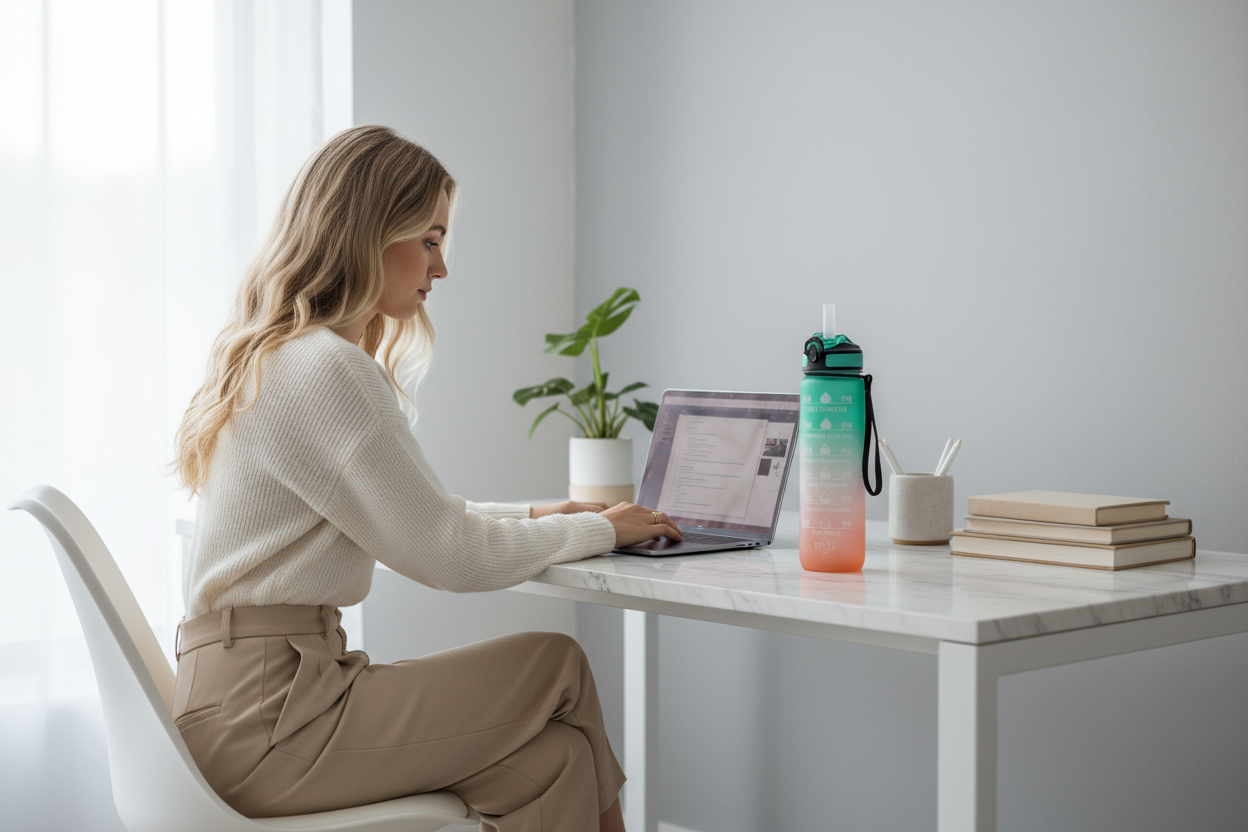 Motivational water bottle office desk
