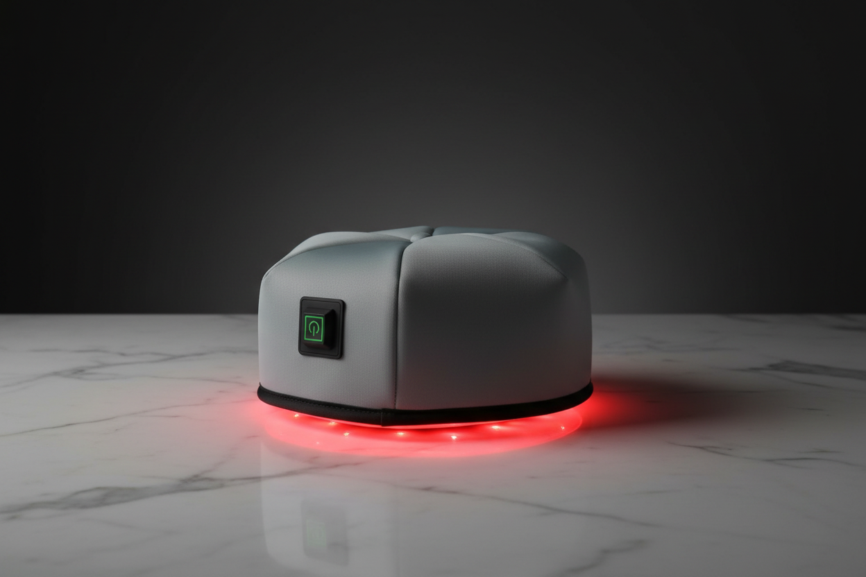Red light therapy cap moody marble glow