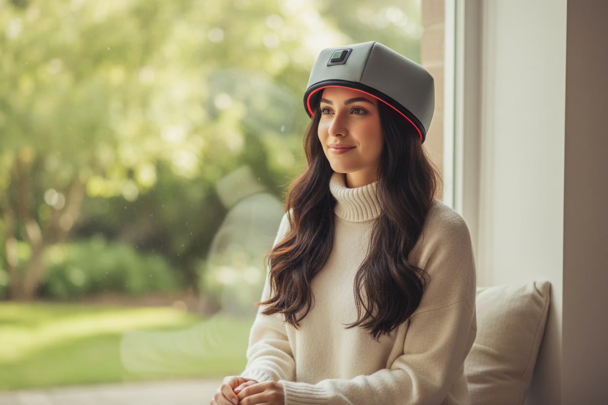 Red light therapy cap window natural light