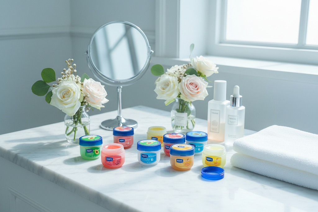 WNP'L lip balms on marble vanity
